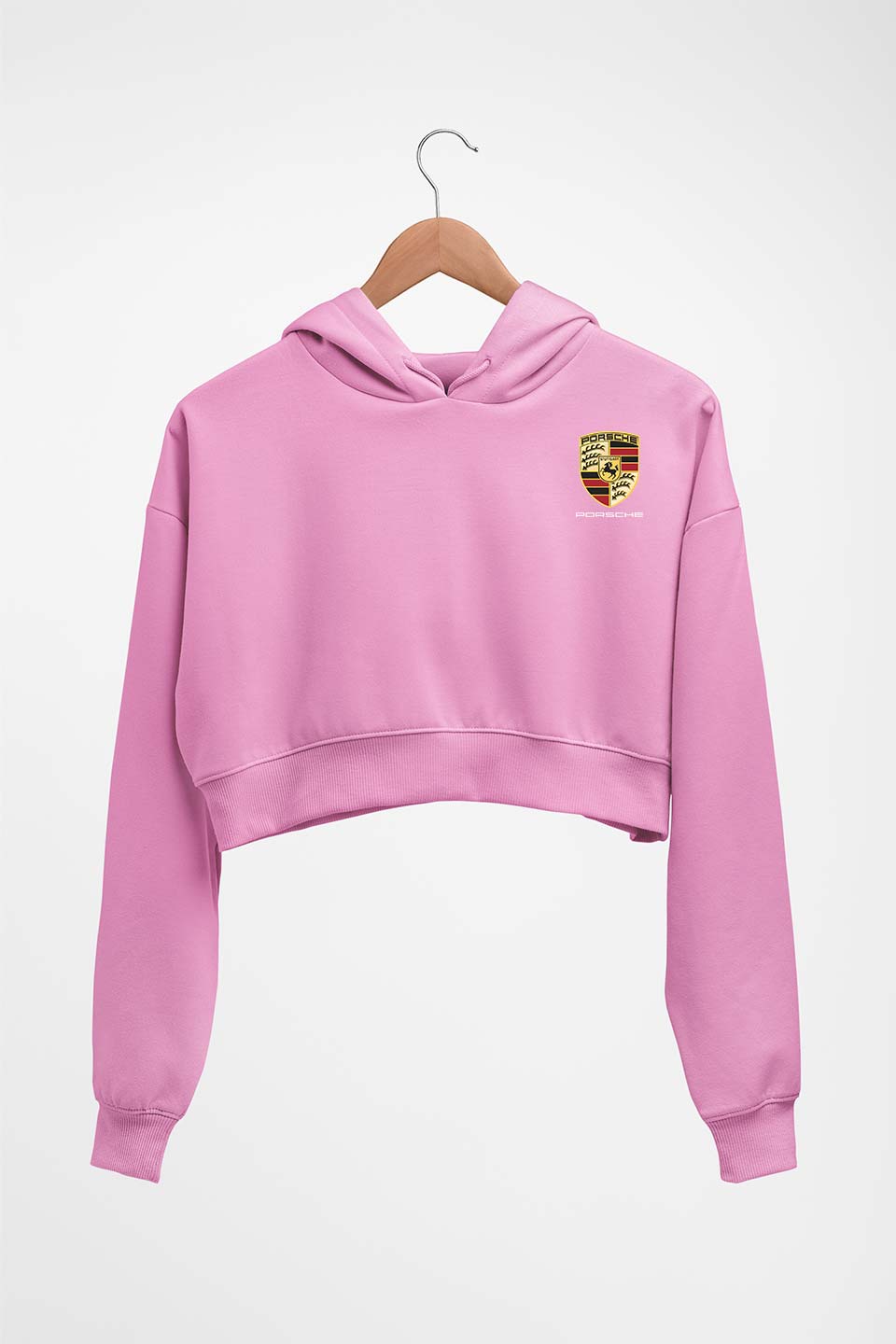 Porsche Pocket Logo Crop HOODIE FOR WOMEN-Light Baby Pink-Ektarfa.online