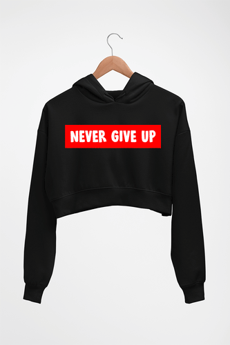 Never Give UP Crop HOODIE FOR WOMEN-Black-Ektarfa.online