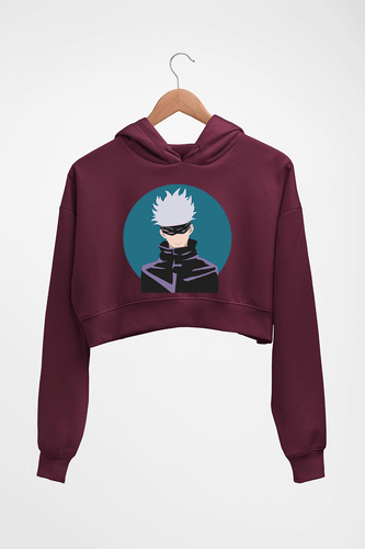 Gojo Satoru Anime Crop HOODIE FOR WOMEN-Maroon-Ektarfa.online