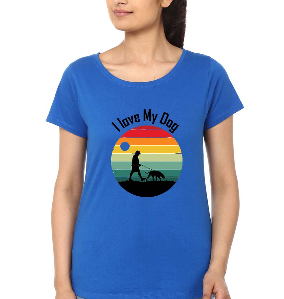 Love Dog T-Shirt for Women-Royal Blue-Ektarfa.online