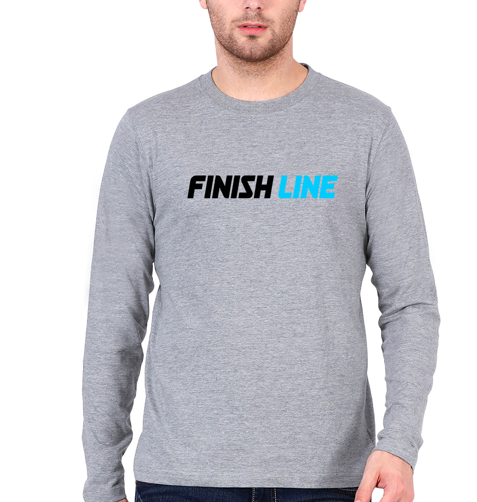 Finish Line Full Sleeves T-Shirt for Men-S(38 Inches)-Grey Melange-Ektarfa.online