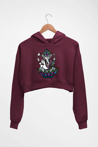 Psychedelic Ganesha Crop HOODIE FOR WOMEN-Maroon-Ektarfa.online