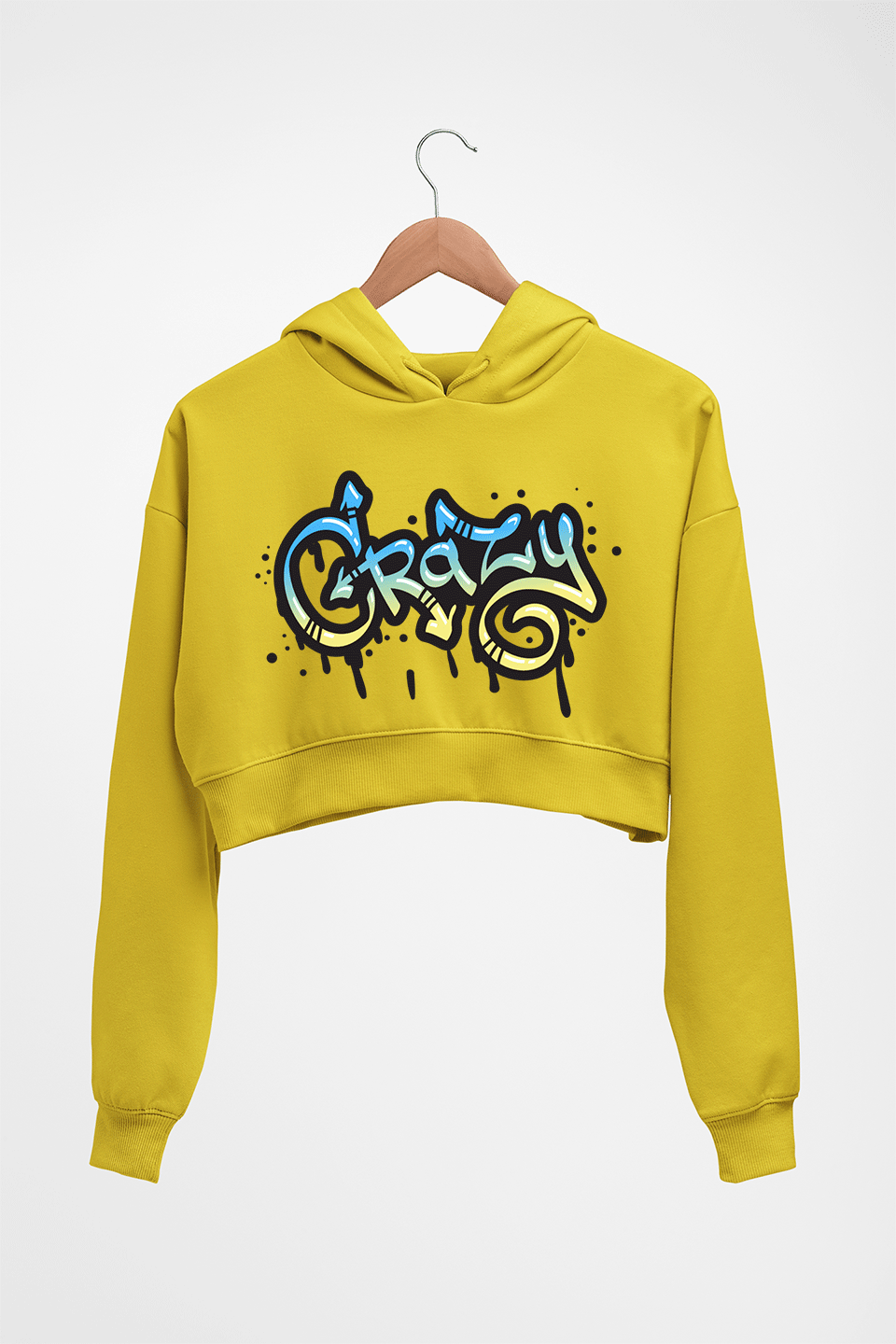 Graffiti Crazy Crop HOODIE FOR WOMEN-Mustard Yellow-Ektarfa.online