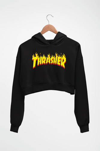 Thrasher Crop HOODIE FOR WOMEN-Black-Ektarfa.online