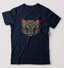 Load image into Gallery viewer, Psychedelic Cat T-Shirt for Men-S(38 Inches)-Navy Blue-Ektarfa.online
