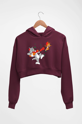 Tom and Jerry Crop HOODIE FOR WOMEN-Maroon-Ektarfa.online