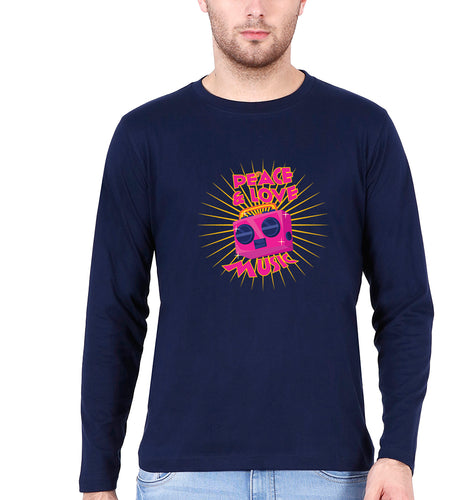 Psychedelic Music Peace Love Full Sleeves T-Shirt for Men-Navy Blue-Ektarfa.online