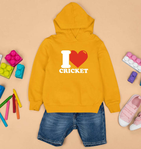 I Love Cricket Kids Hoodie for Boy/Girl-Mustard Yellow-Ektarfa.online
