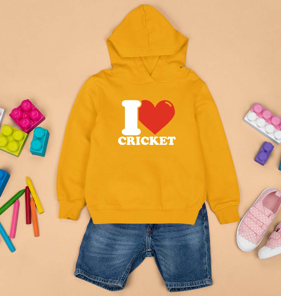 I Love Cricket Kids Hoodie for Boy/Girl-Mustard Yellow-Ektarfa.online