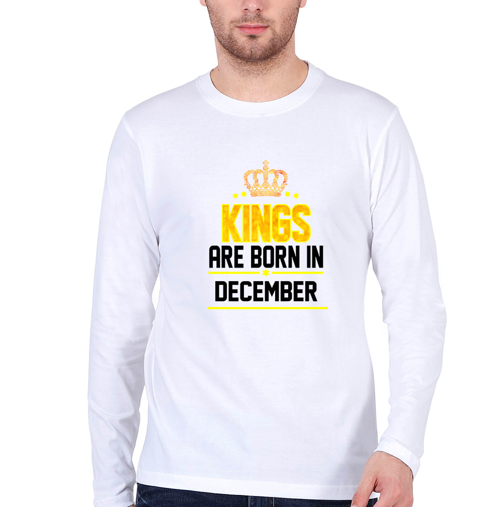 Kings Are Born In December Full Sleeves T-Shirt for Men-White-Ektarfa.online