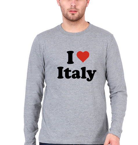 I Love Italy Full Sleeves T-Shirt for Men-Grey Melange-Ektarfa.online