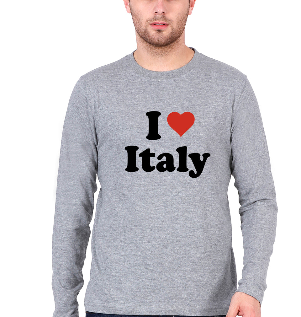 I Love Italy Full Sleeves T-Shirt for Men-Grey Melange-Ektarfa.online