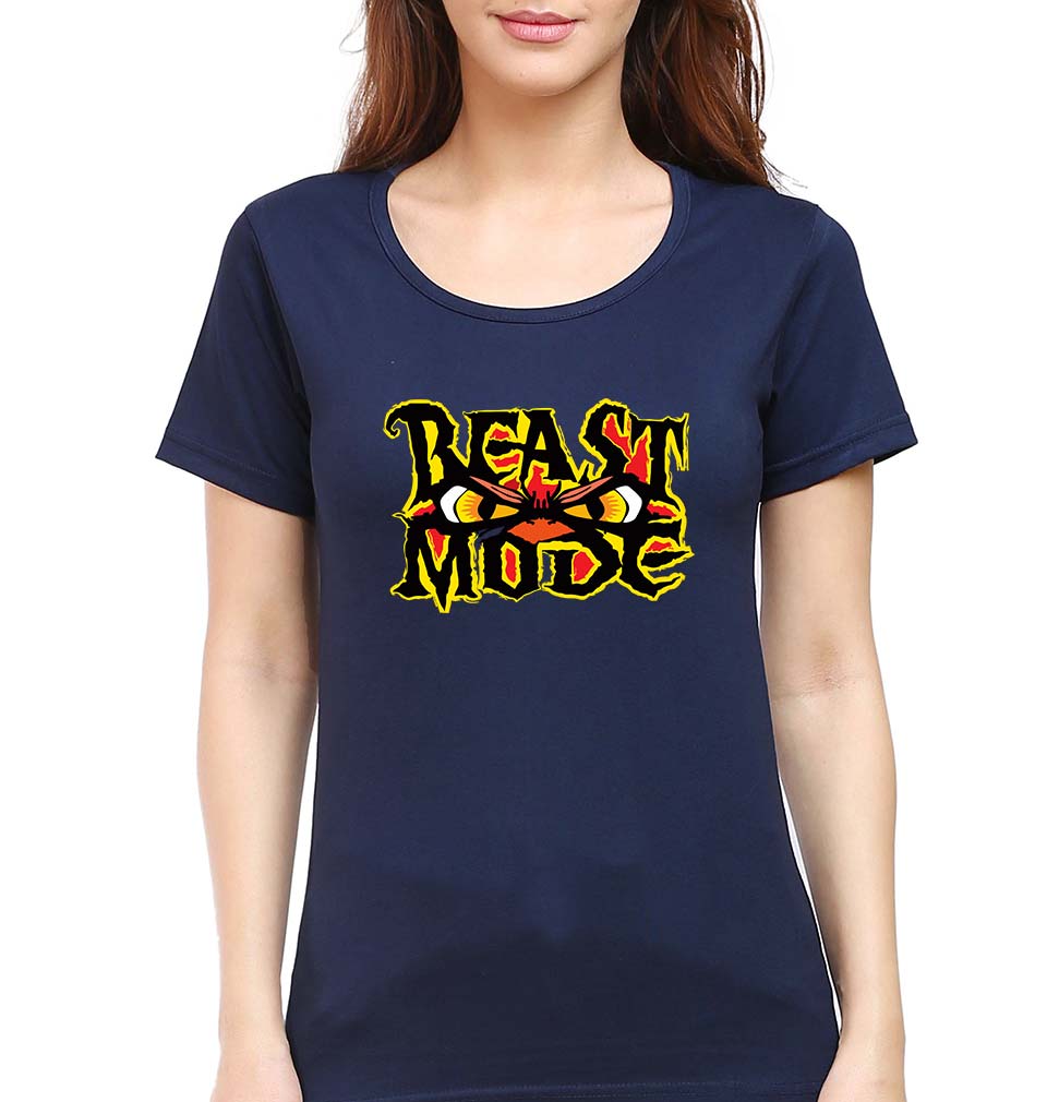 Gym Beast T-Shirt for Women-XS(32 Inches)-Navy Blue-Ektarfa.online