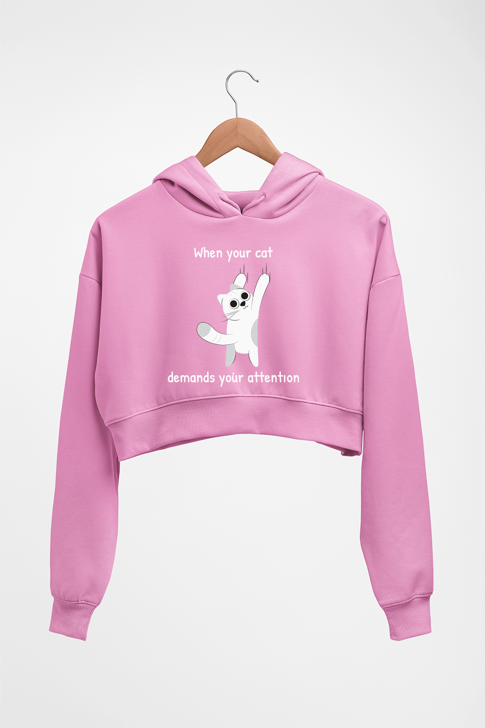 Cat Crop HOODIE FOR WOMEN-Light Baby Pink-Ektarfa.online
