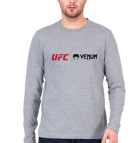 UFC Venum Full Sleeves T-Shirt for Men-S(38 Inches)-Grey Melange-Ektarfa.online