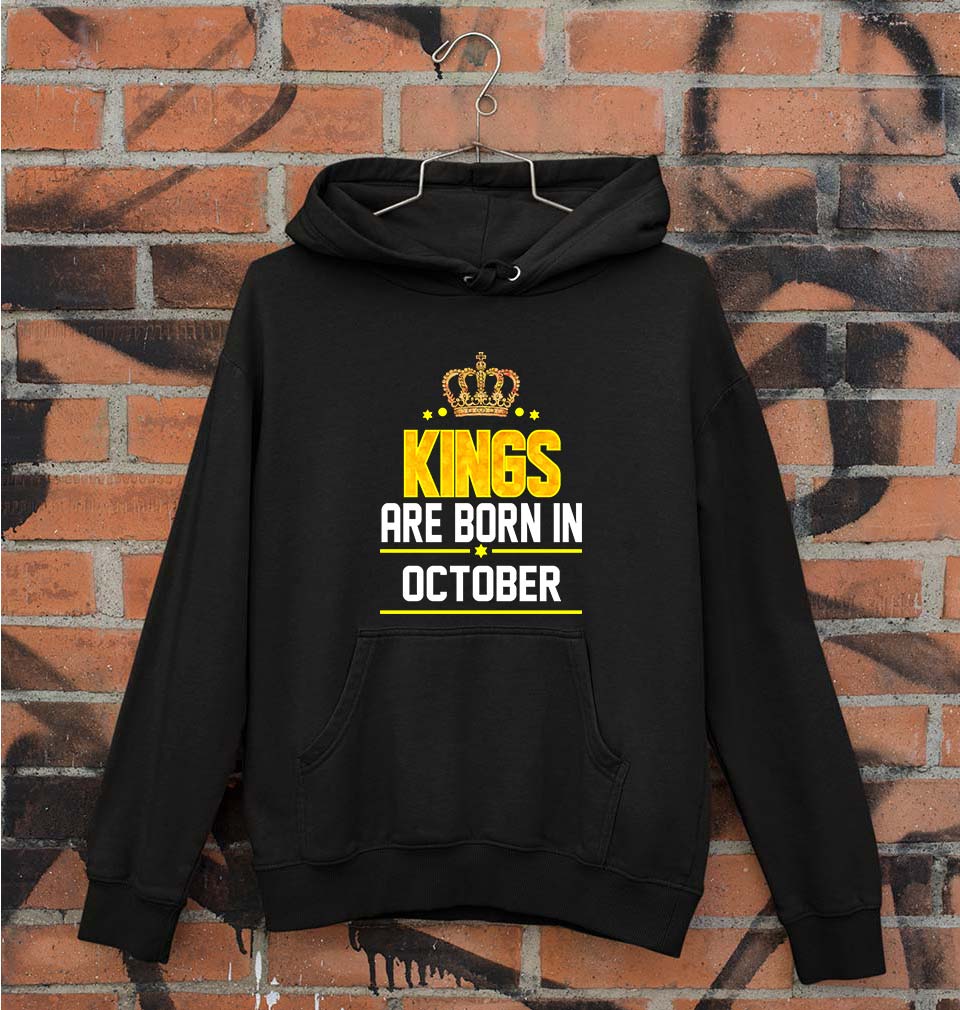 Kings Are Born In October Unisex Hoodie for Men/Women-S(40 Inches)-Black-Ektarfa.online