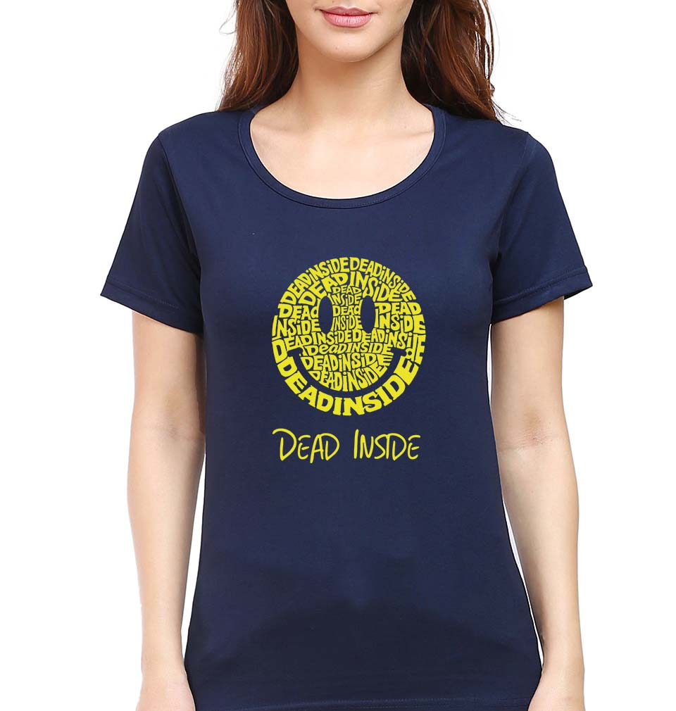 Dead Inside Emoji T-Shirt for Women-XS(32 Inches)-Navy Blue-Ektarfa.online