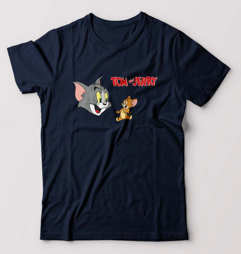 Tom and Jerry T-Shirt for Men-S(38 Inches)-Navy Blue-Ektarfa.online