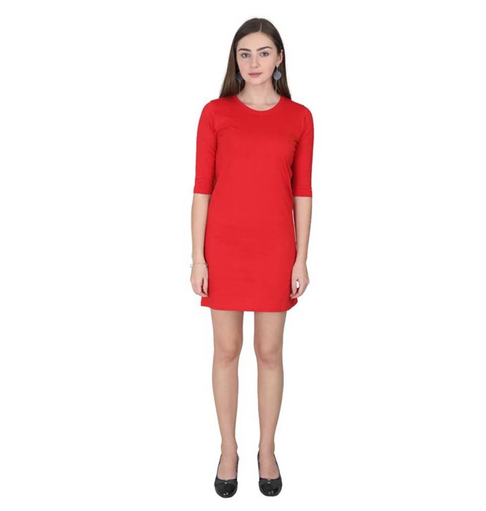Plain Red Long Top/Dress for Women-ektarfa.com