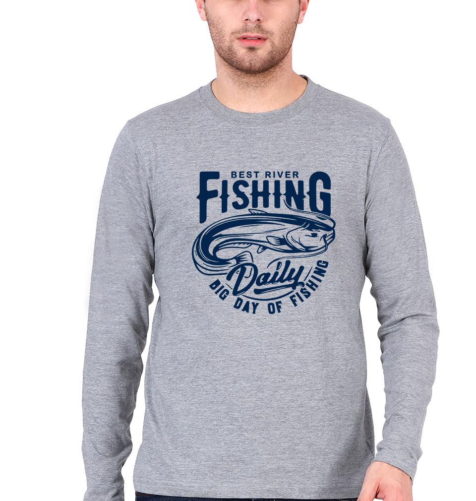 Fishing Full Sleeves T-Shirt for Men-Grey Melange-Ektarfa.online