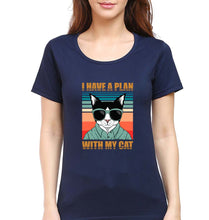 Load image into Gallery viewer, Cat T-Shirt for Women-XS(32 Inches)-Navy Blue-Ektarfa.online
