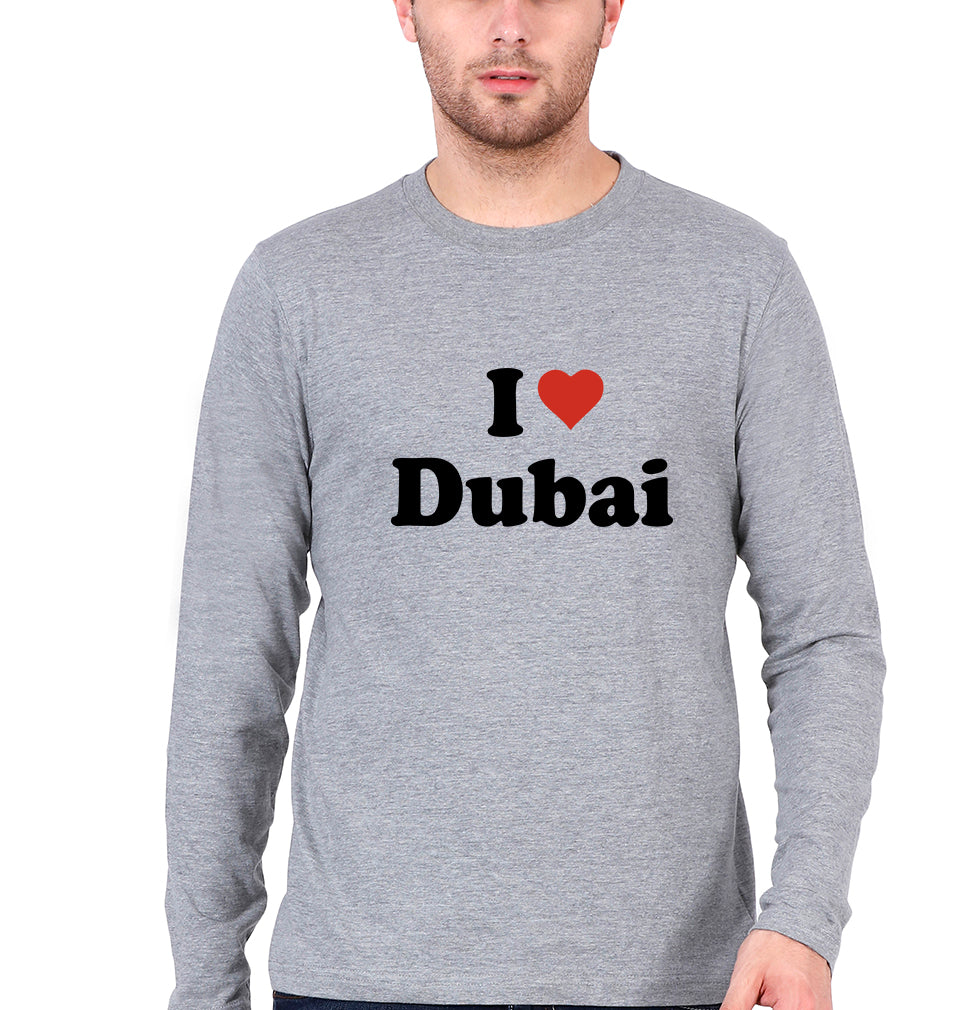 I Love Dubai Full Sleeves T-Shirt for Men-Grey Melange-Ektarfa.online