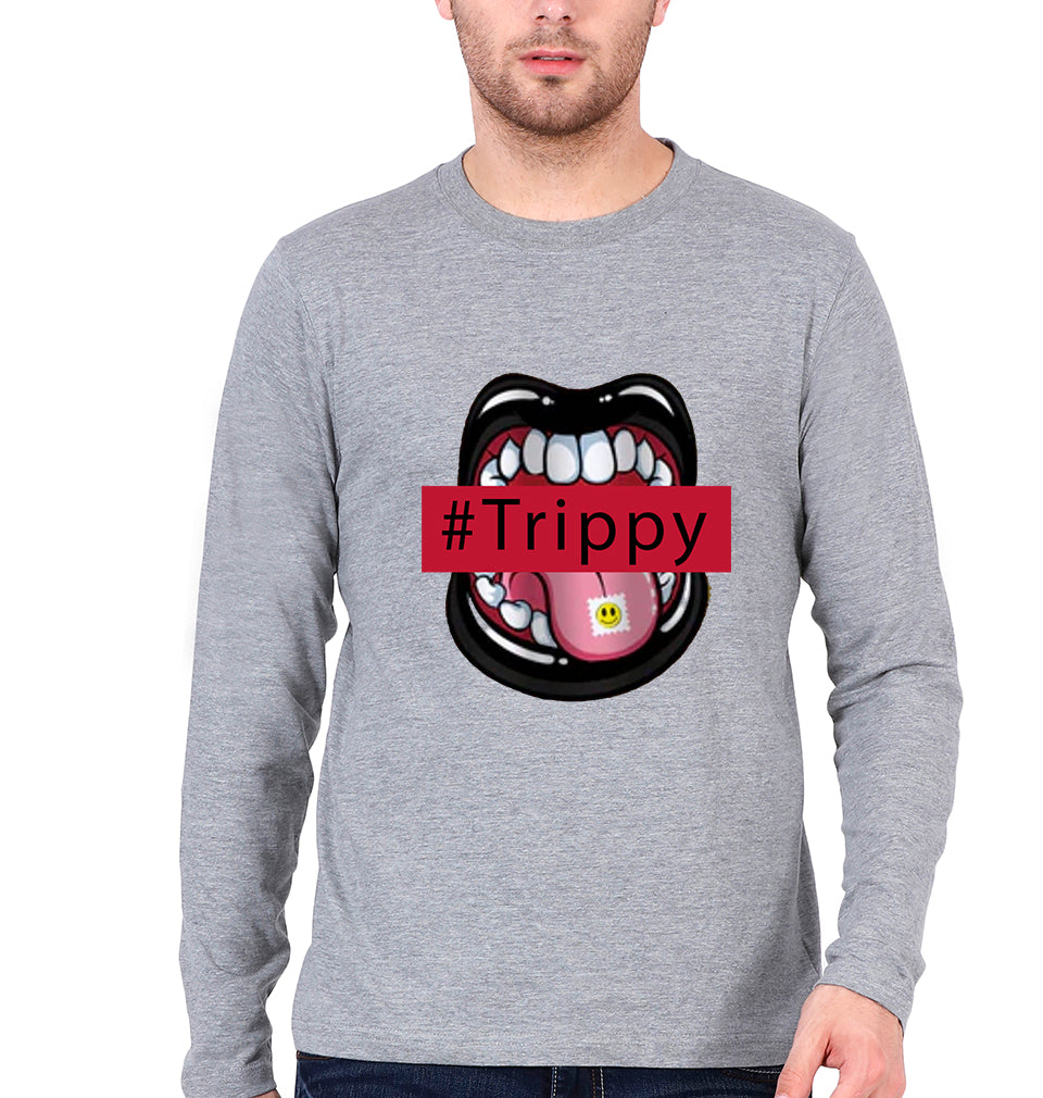 Trippy Full Sleeves T-Shirt for Men-Grey Melange-Ektarfa.online
