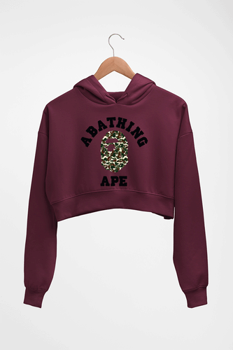 A Bathing Ape Crop HOODIE FOR WOMEN-Maroon-Ektarfa.online