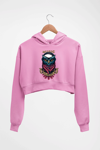 Owl Music Crop HOODIE FOR WOMEN-Light Baby Pink-Ektarfa.online