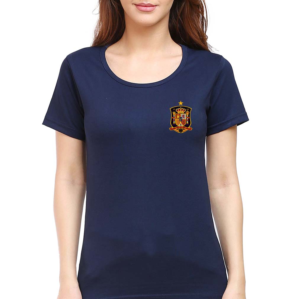 Spain Football T-Shirt for Women-XS(32 Inches)-Navy Blue-Ektarfa.online