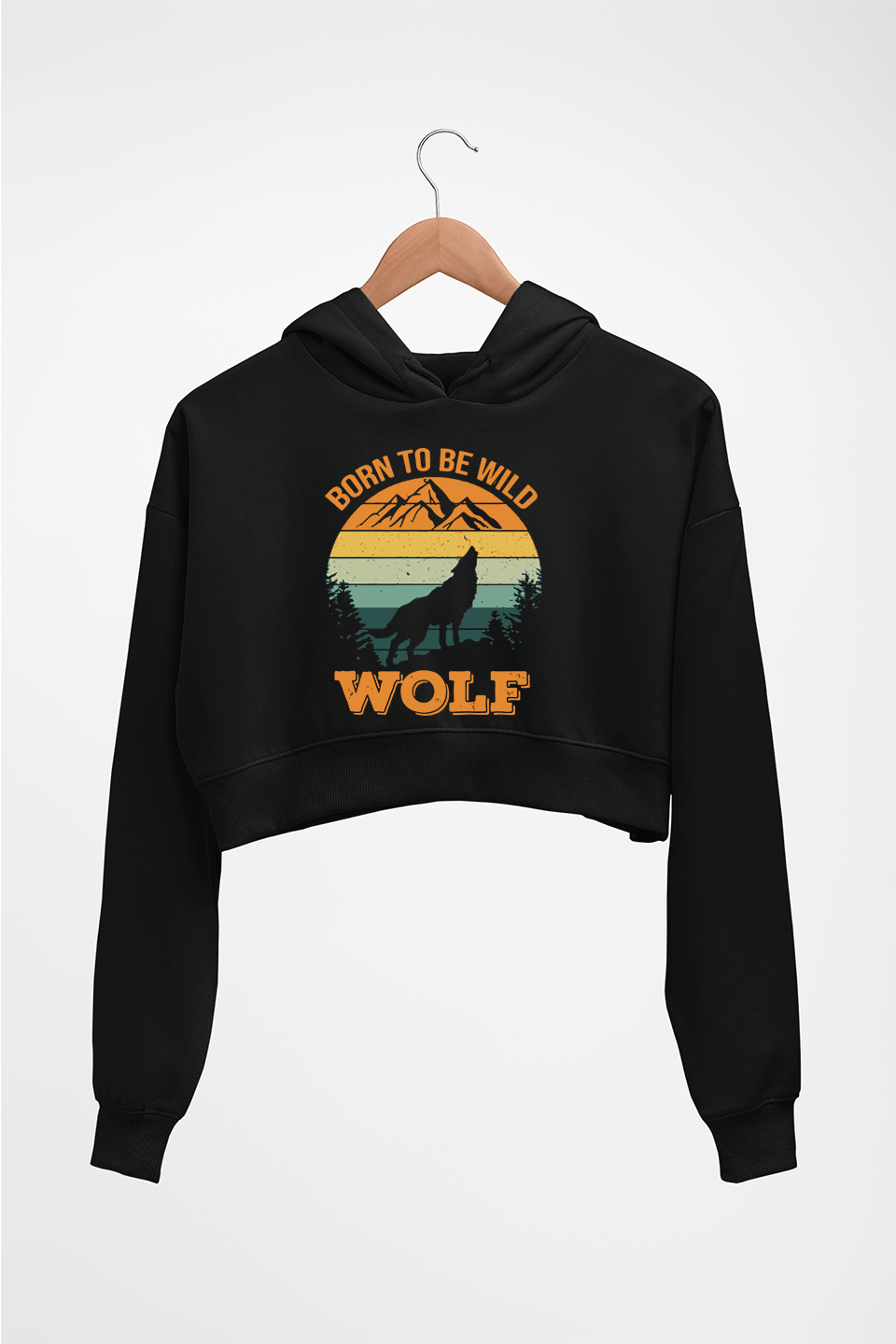 Wolf Crop HOODIE FOR WOMEN-Black-Ektarfa.online