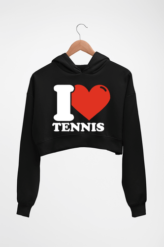 I Love Tennis Crop HOODIE FOR WOMEN-Black-Ektarfa.online