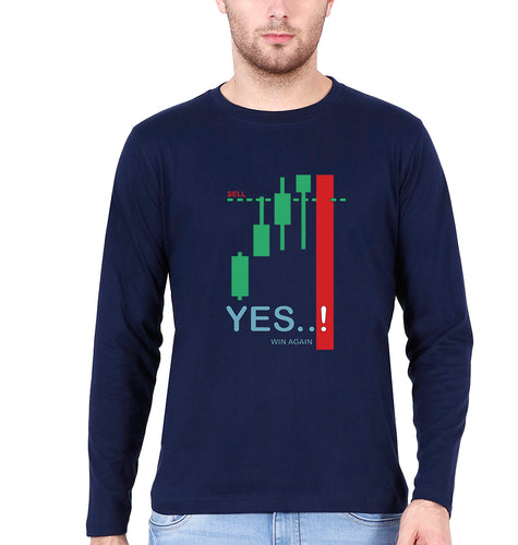 Share Market(Stock Market) Full Sleeves T-Shirt for Men-S(38 Inches)-Navy Blue-Ektarfa.online