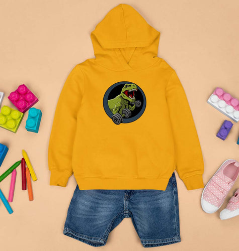Angry T-Rex Gym Kids Hoodie for Boy/Girl-Mustard Yellow-Ektarfa.online