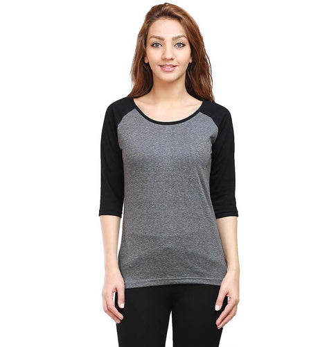Plain Black-Charcoal Raglan Full Sleeves T-Shirt For Women-ektarfa.com