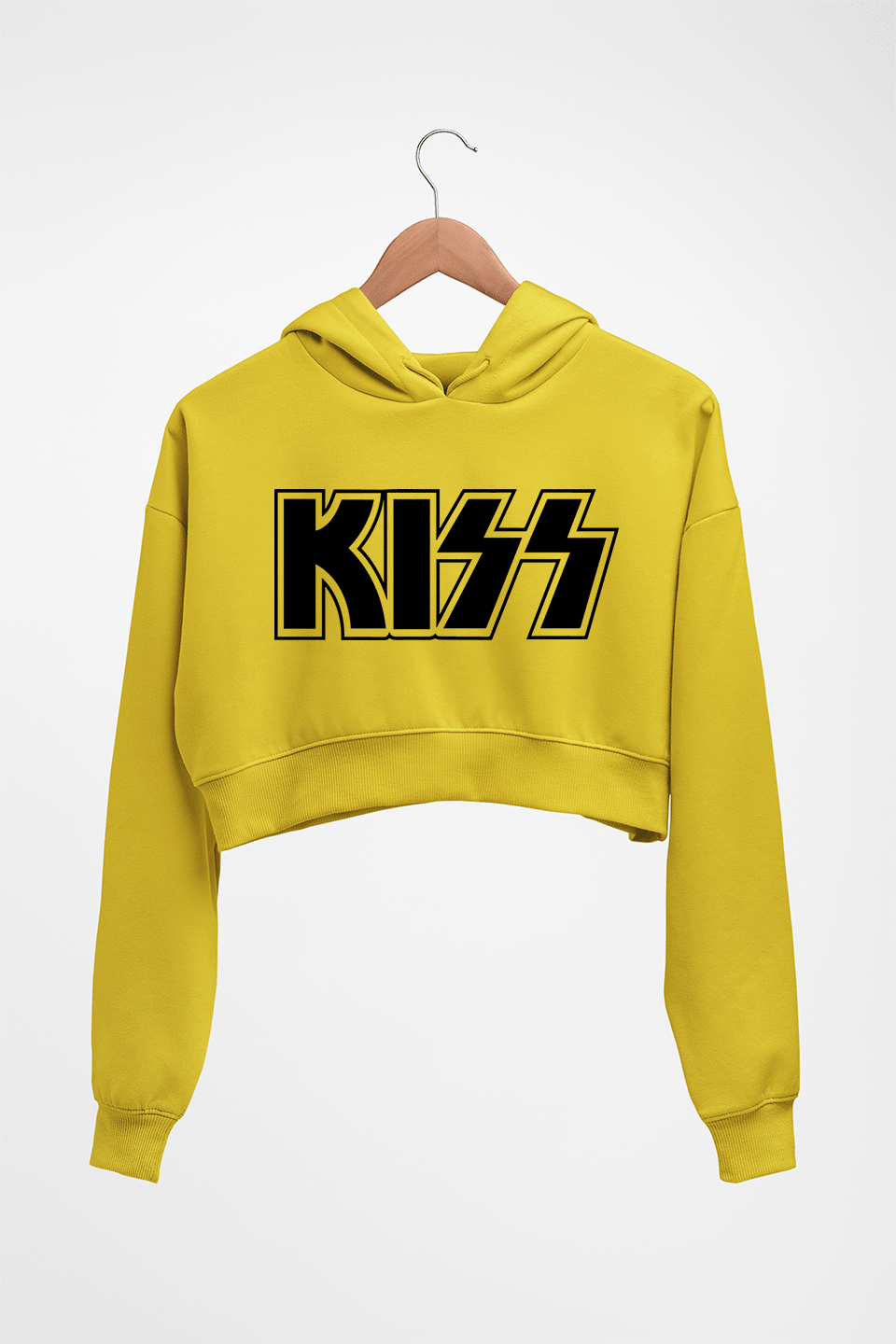 Kiss Rock Band Crop HOODIE FOR WOMEN-Mustard Yellow-Ektarfa.online
