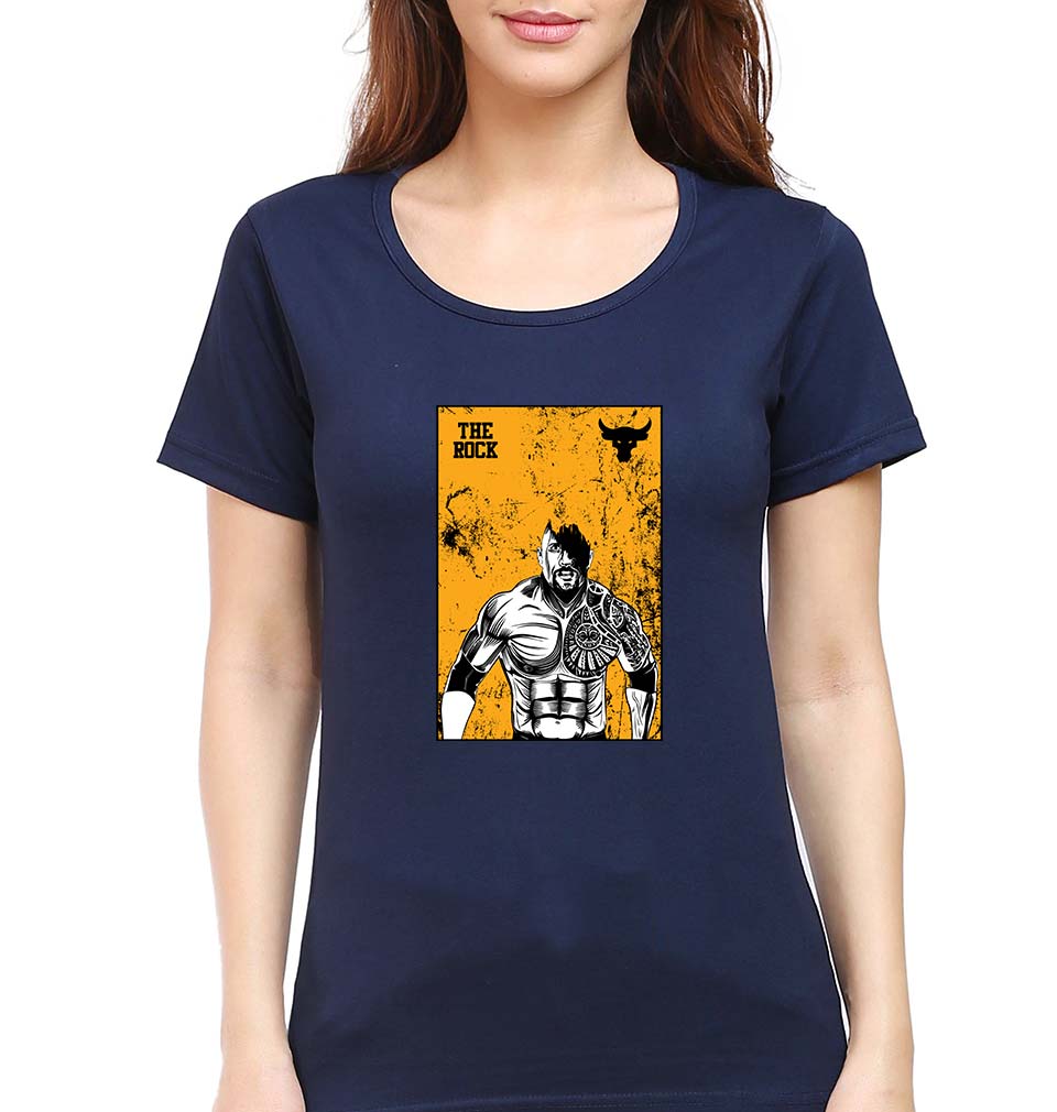 The Rock T-Shirt for Women-XS(32 Inches)-Navy Blue-Ektarfa.online