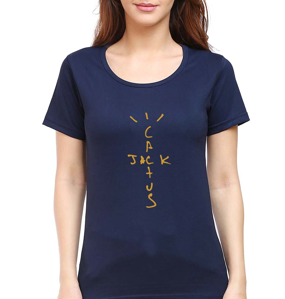 Cactus Jack Travis Scott T-Shirt for Women-XS(32 Inches)-Navy Blue-Ektarfa.online