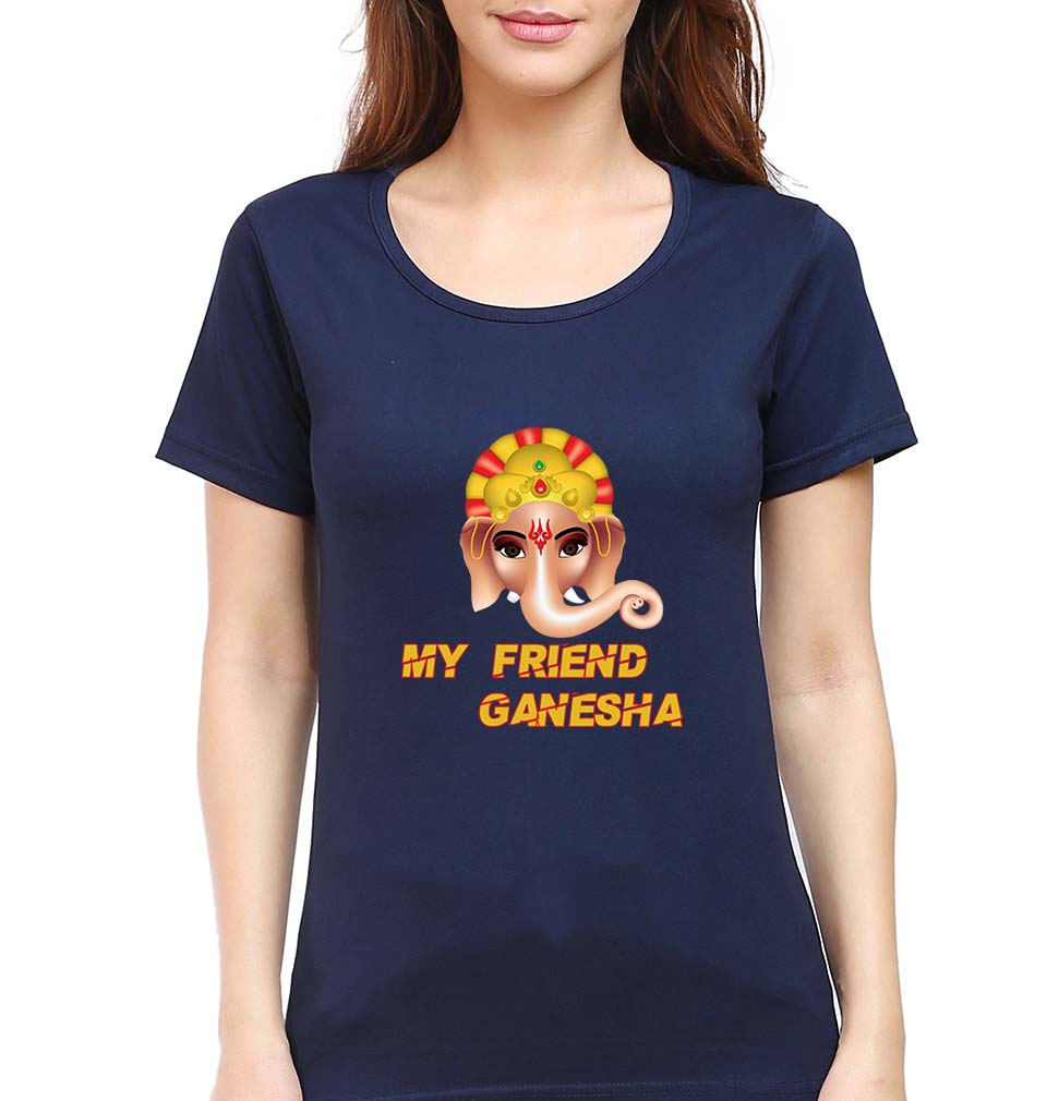 Ganpati JI(Ganesh) T-Shirt for Women-Navy Blue-Ektarfa.online