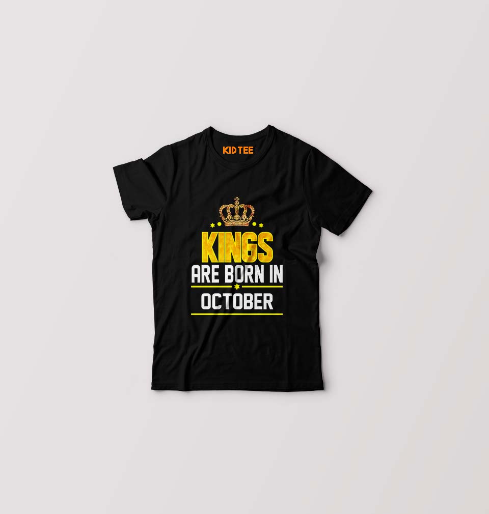 Kings Are Born In October Kids T-Shirt for Boy/Girl-Black-Ektarfa.online