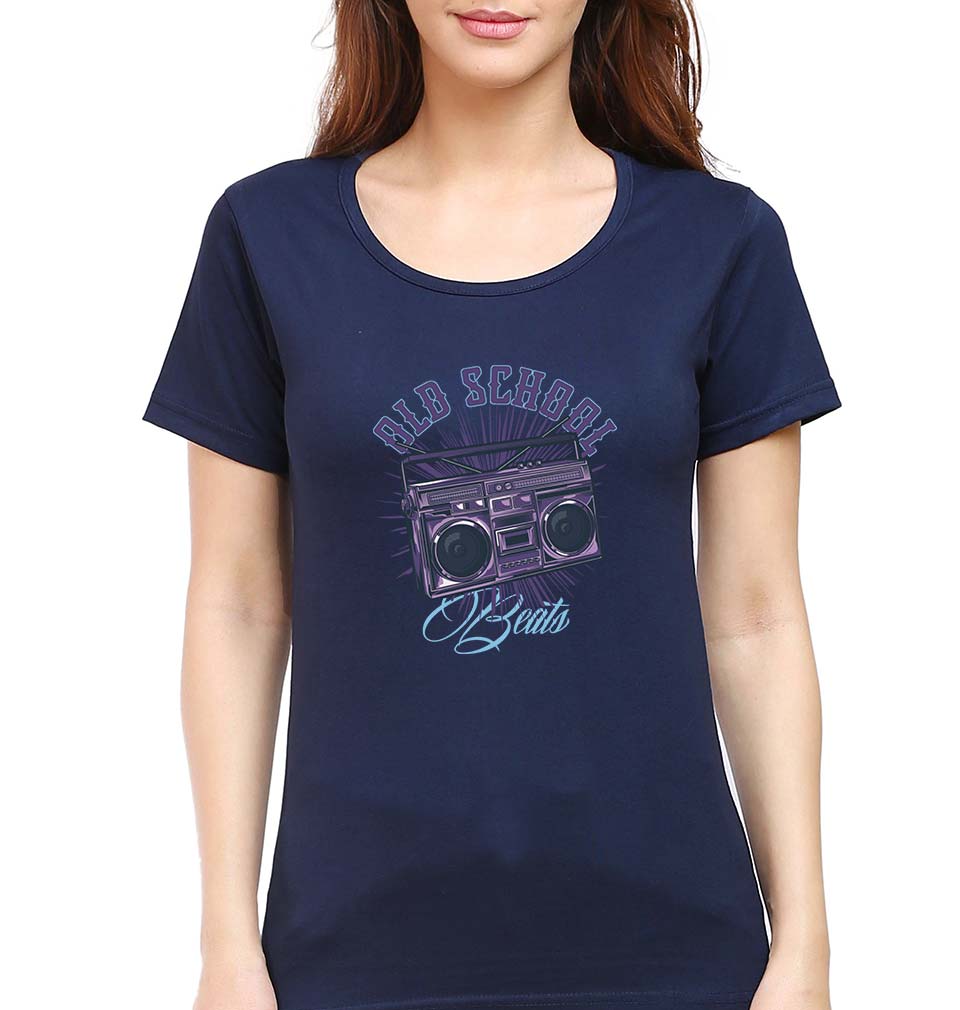 Old School T-Shirt for Women-XS(32 Inches)-Navy Blue-Ektarfa.online