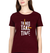 Load image into Gallery viewer, Time T-Shirt for Women-XS(32 Inches)-Maroon-Ektarfa.online
