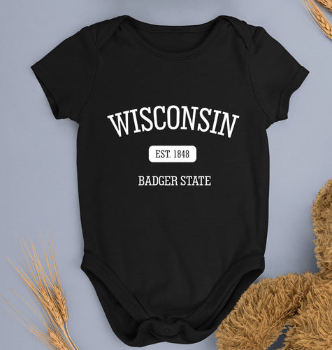 Varsity Wisconsin Kids Romper For Baby Boy/Girl-Black-Ektarfa.online