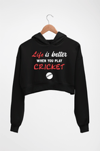 Load image into Gallery viewer, Play Cricket Crop HOODIE FOR WOMEN-Black-Ektarfa.online
