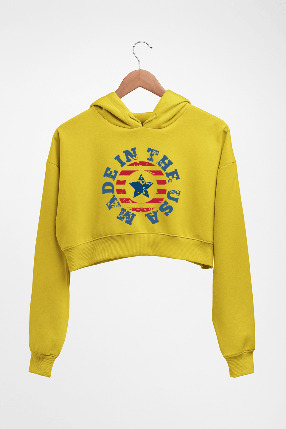 America Crop HOODIE FOR WOMEN-Mustard Yellow-Ektarfa.online