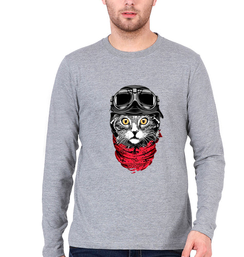 Cat Full Sleeves T-Shirt for Men-Grey Melange-Ektarfa.online