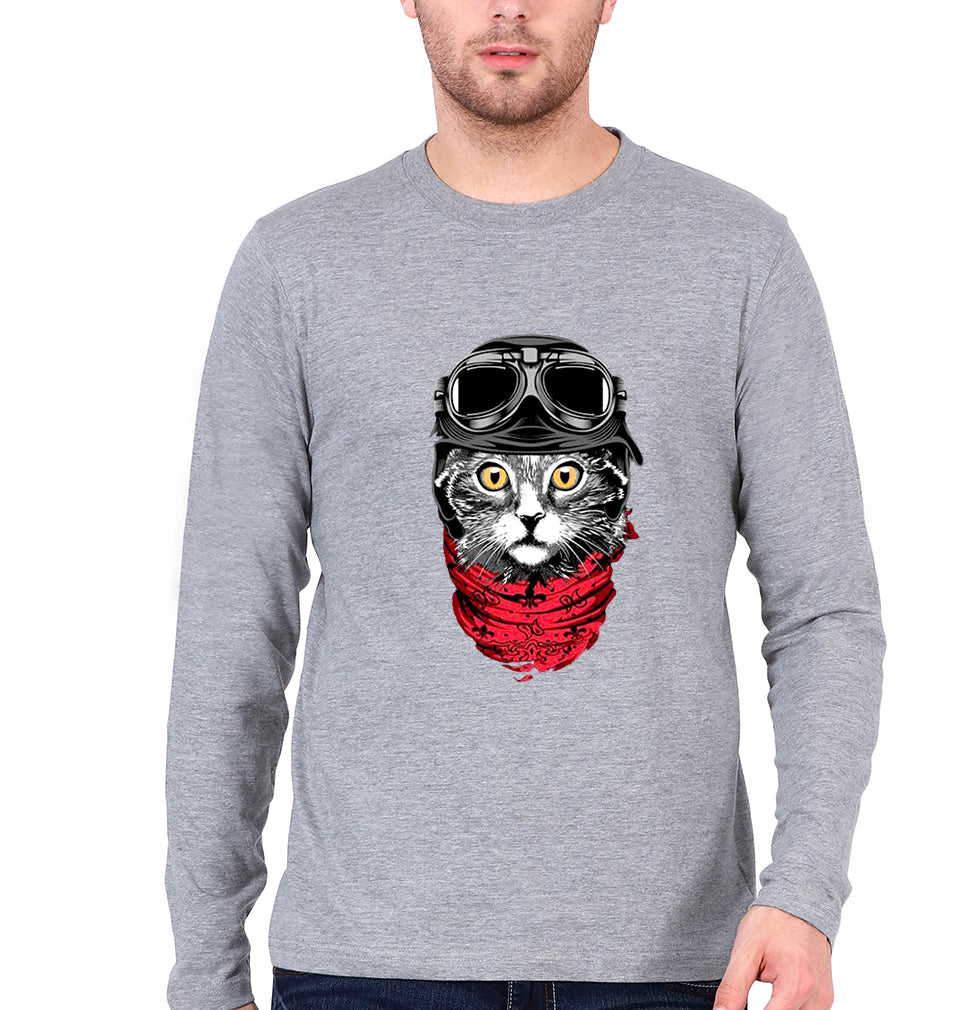 Cat Full Sleeves T-Shirt for Men-Grey Melange-Ektarfa.online