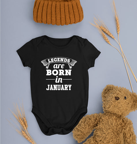 Legends are Born in January Kids Romper For Baby Boy/Girl-0-5 Months(18 Inches)-Black-Ektarfa.online