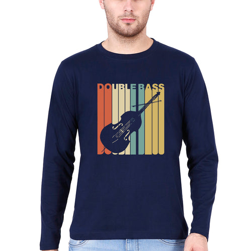 Double Bass Violin Full Sleeves T-Shirt for Men-Navy blue-Ektarfa.online
