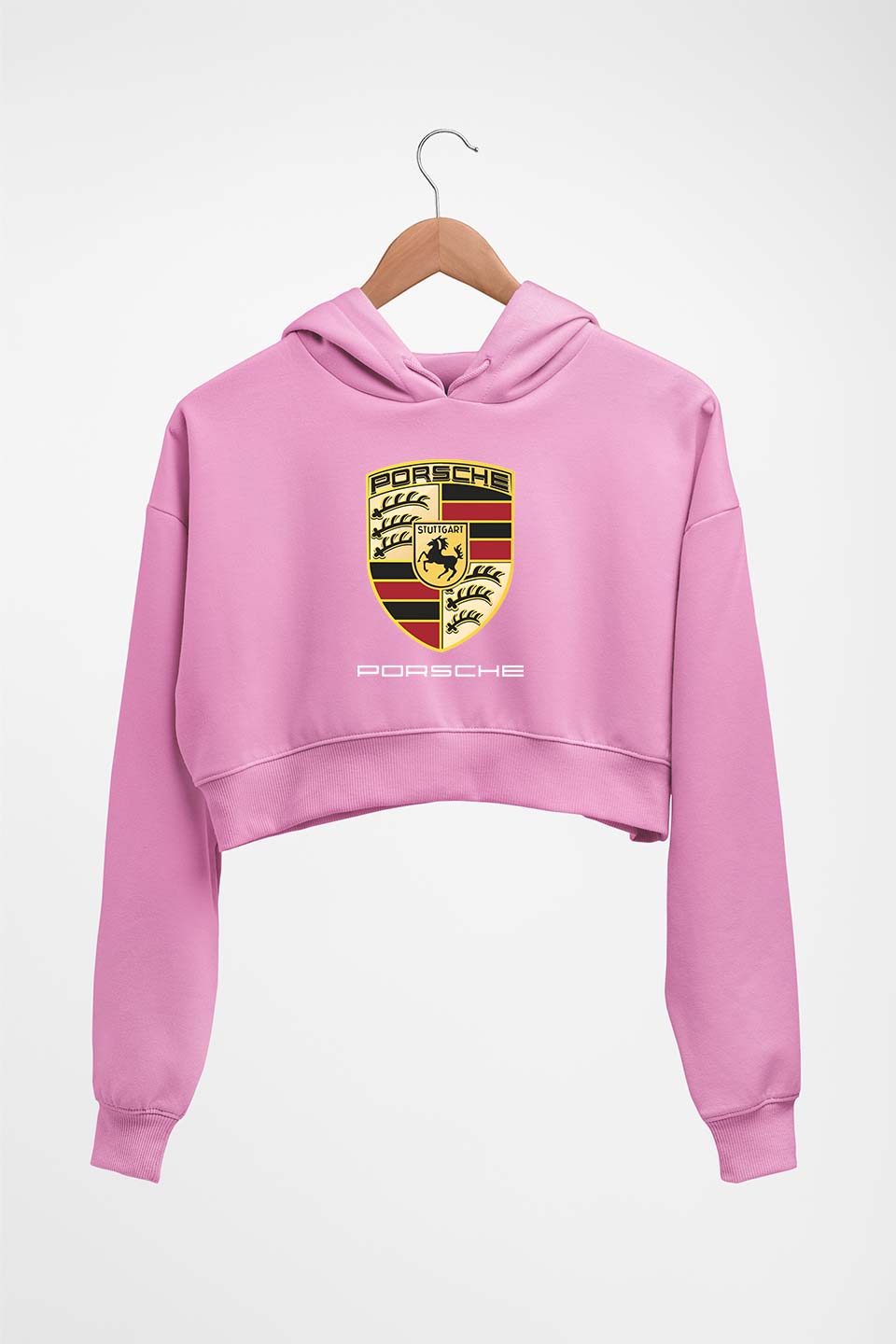 Porsche Logo Crop HOODIE FOR WOMEN-XS(32 Inches)-Light Baby Pink-Ektarfa.online